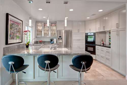 Contemporary Kitchen Island Space Materials Stylish Create Floor Wood Countertop Gray White Kitchen Granite